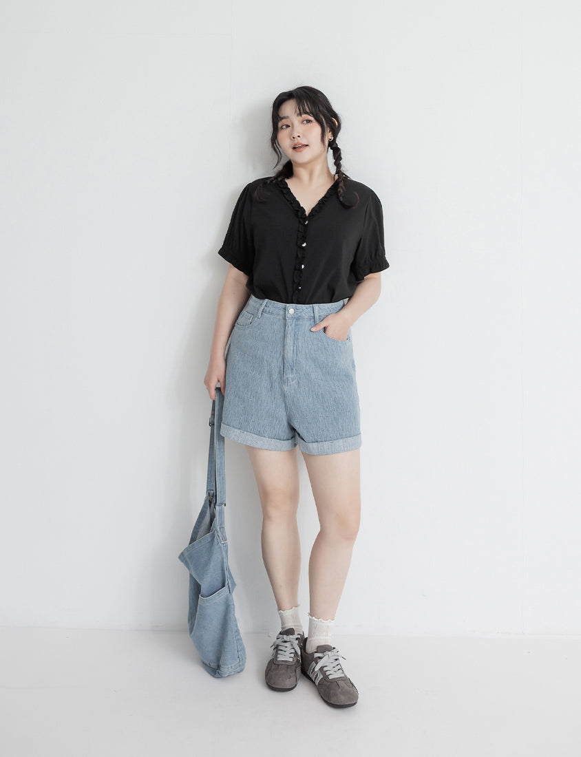 Romantic Ruffle V-Neck Short Sleeve Plus Size Blouse