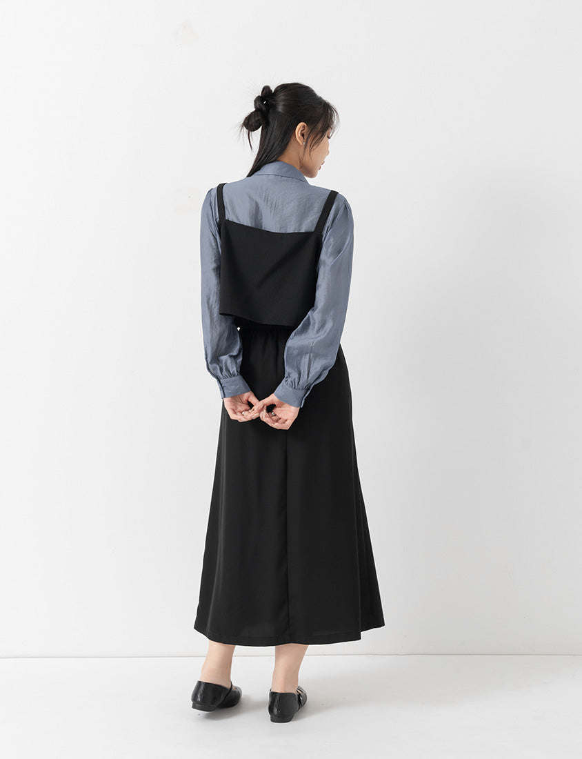 MISS. Elegant Heart Buckle Belt Pleated Plus Size Maxi Skirt
