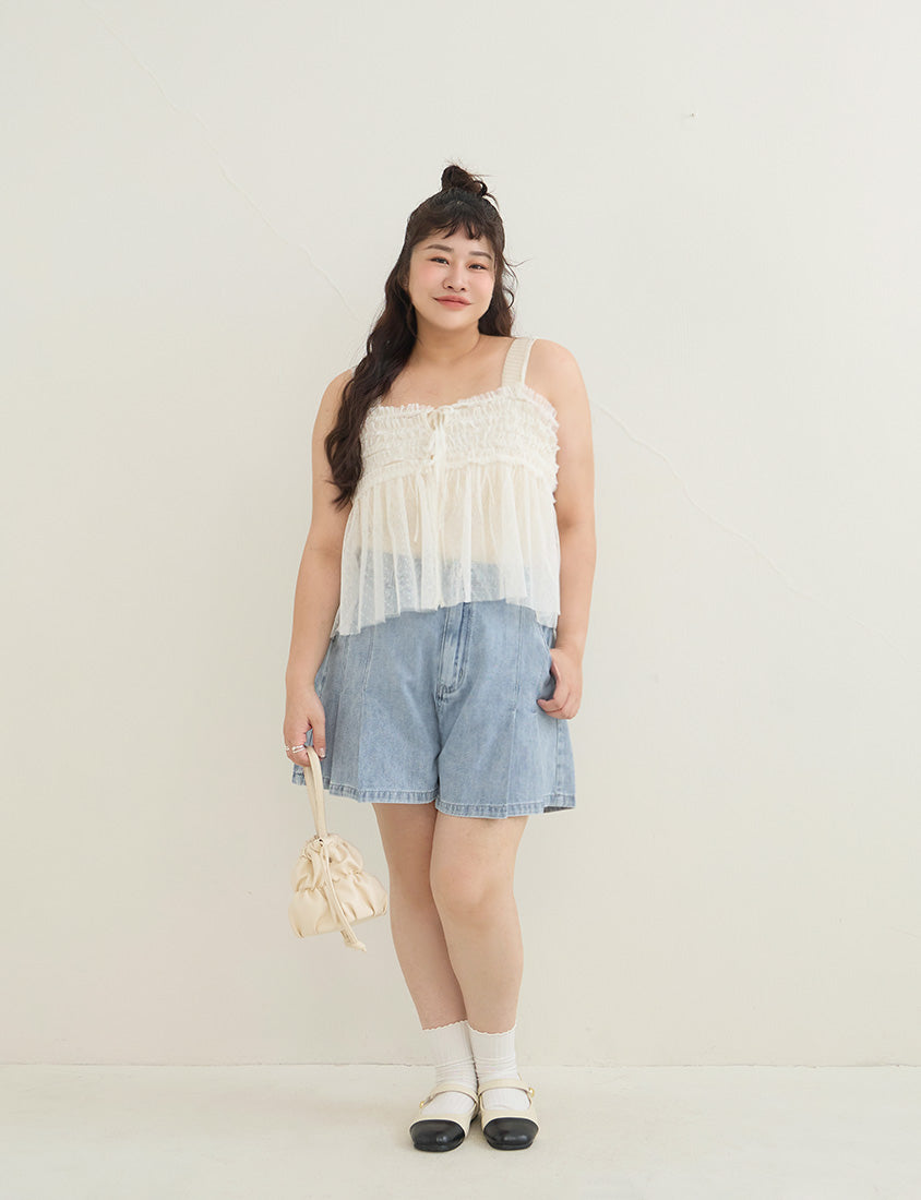2-Way Japanese Polka Dot Mesh Plus Size Cami Top