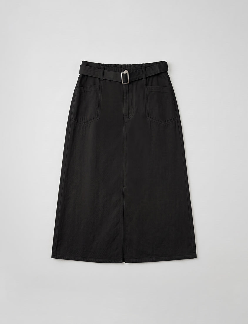 Lyocell Twill A-Line Plus Size Maxi Skirt (With Belt)