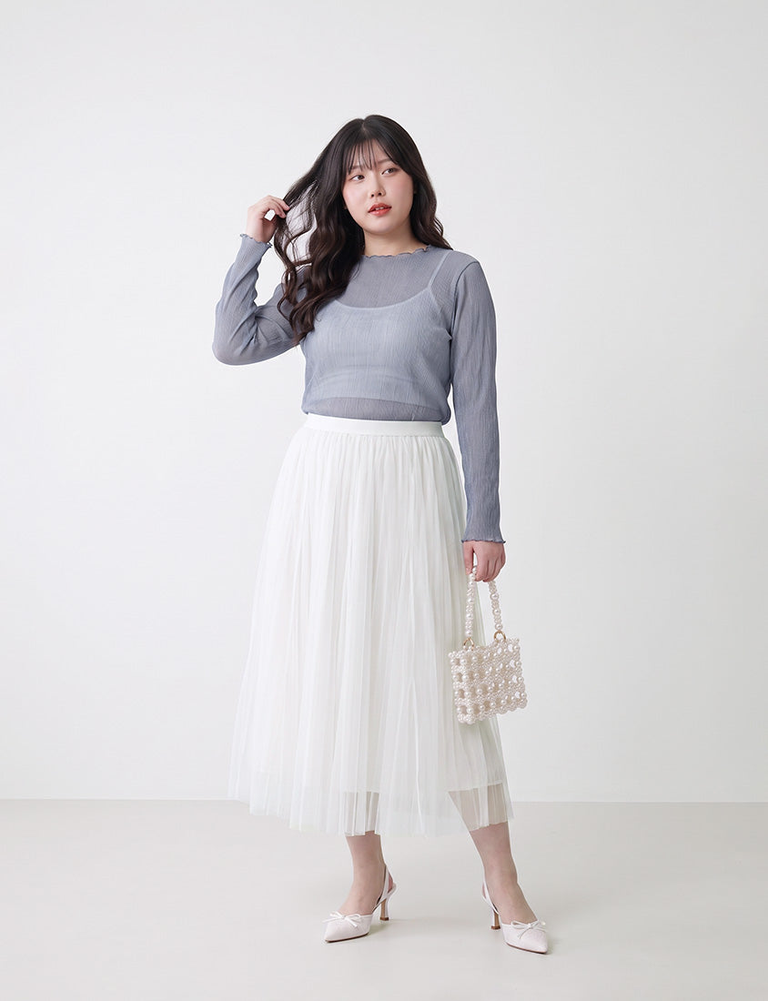 MISS. Ethereal Crinkle Sheer Mock-Neck Plus Size Top