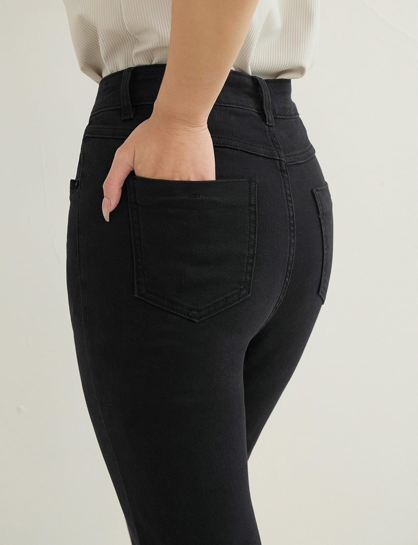 High-Waist Stretch Slim-Leg Plus Size Pants (Short)