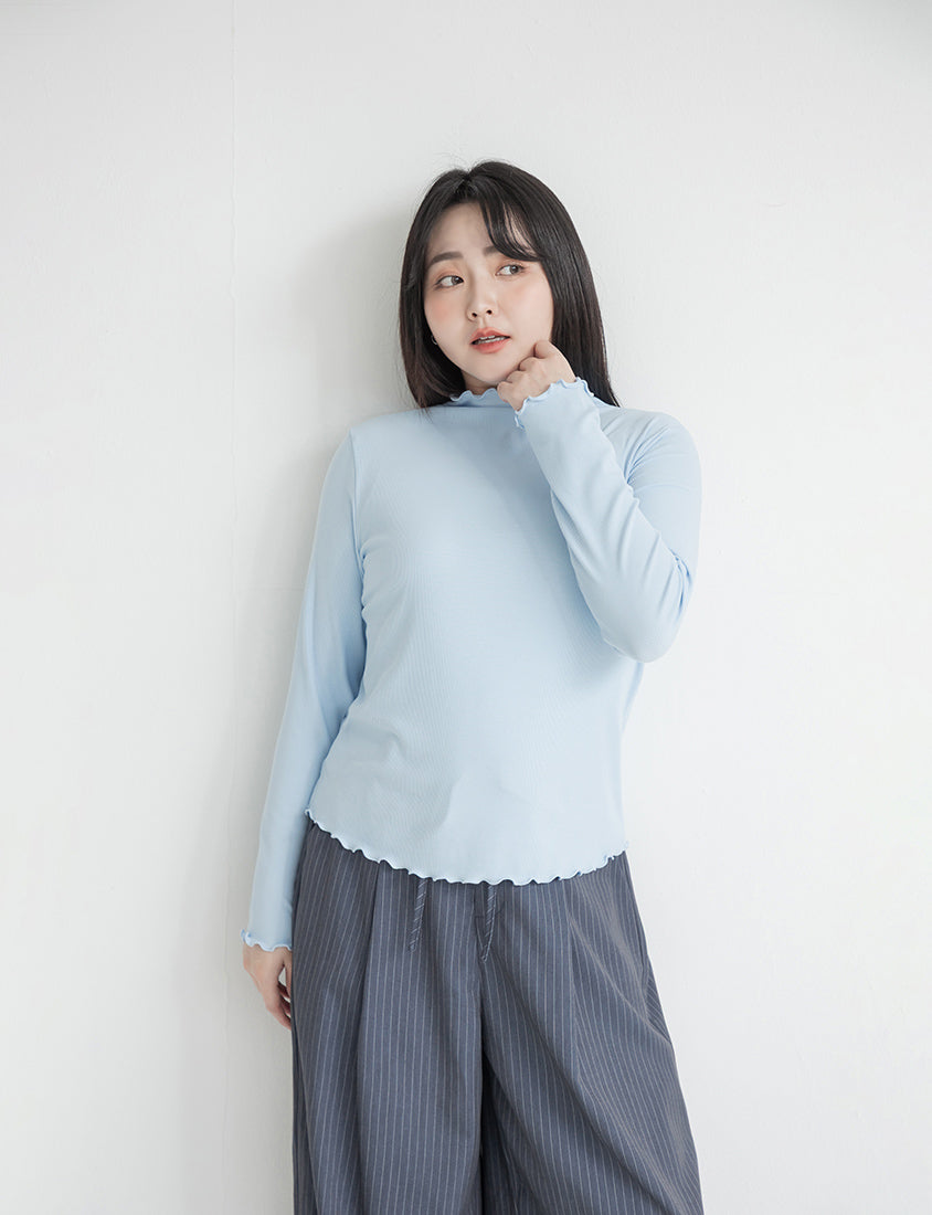 Ribbed Lettuce Trim Mock Neck Plus Size Top