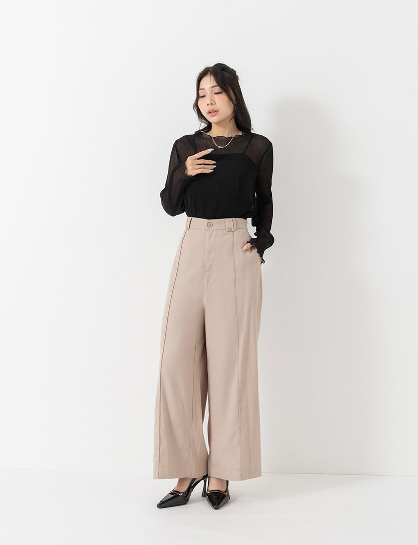 MISS. Lyocell Twill Topstitched Plus Size Trousers