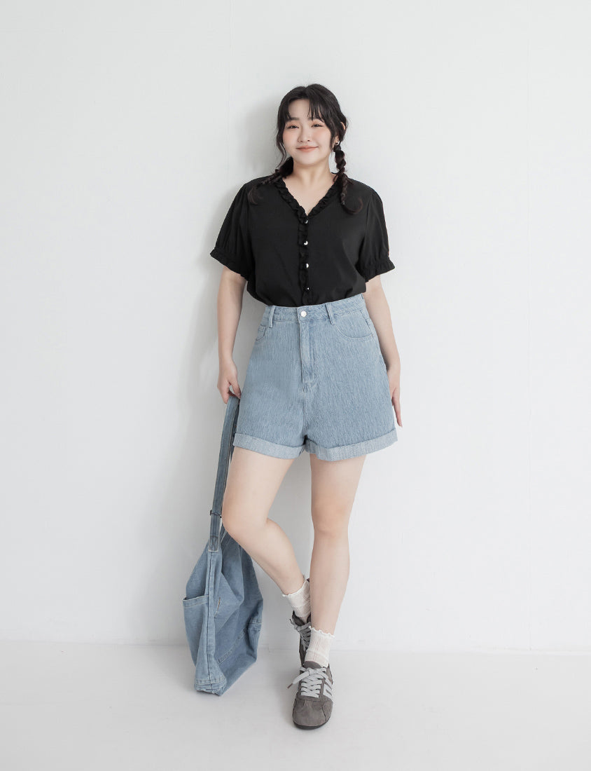 Romantic Ruffle V-Neck Short Sleeve Plus Size Blouse