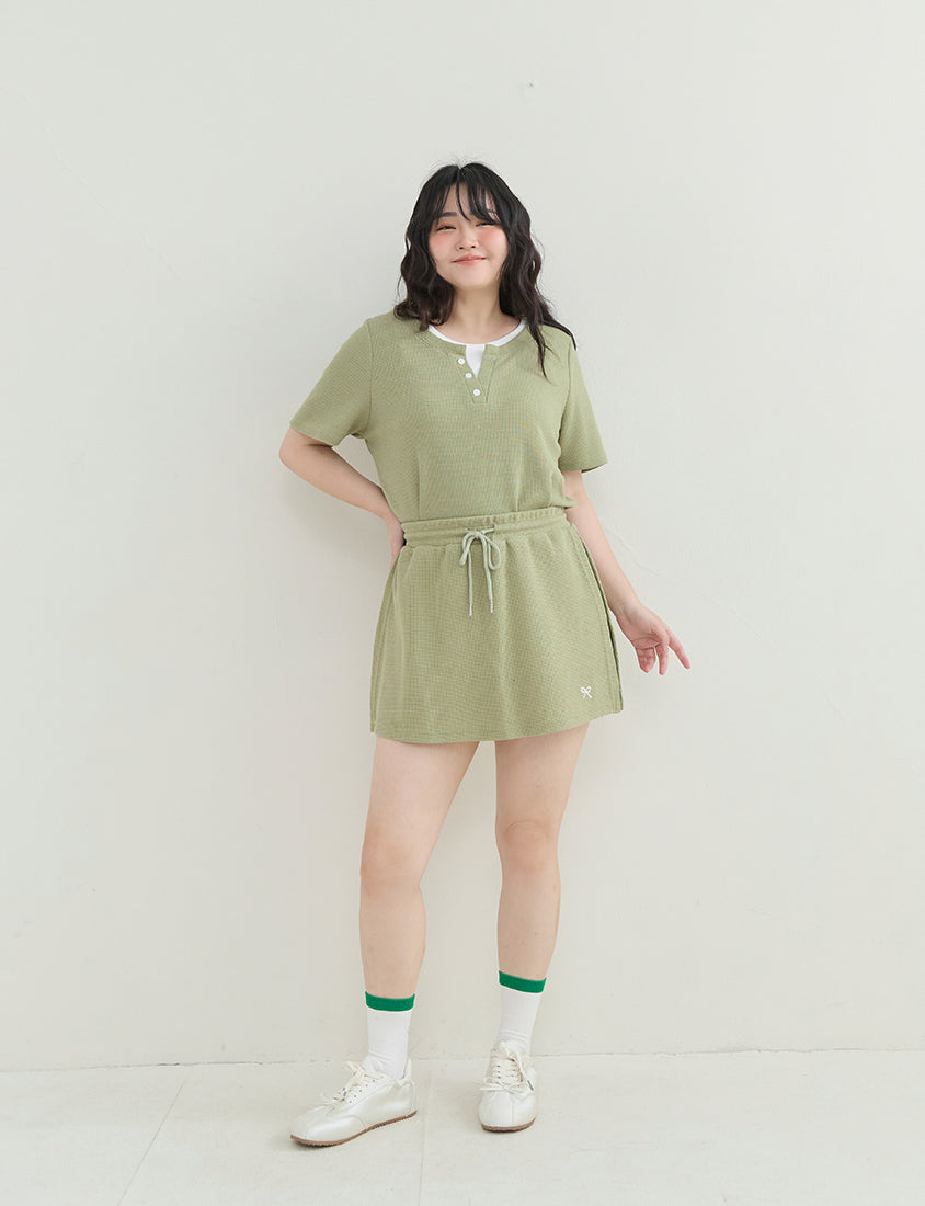 Waffle Knit Butterfly Embroidered Plus Size Skort