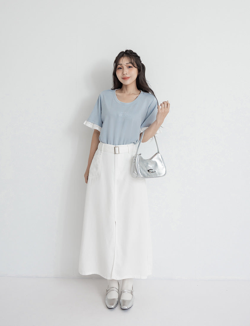 Lyocell Twill A-Line Plus Size Maxi Skirt (With Belt)