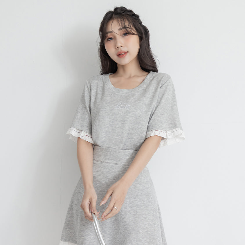 Lace Trim Floral Cloud Cotton Plus Size Tee