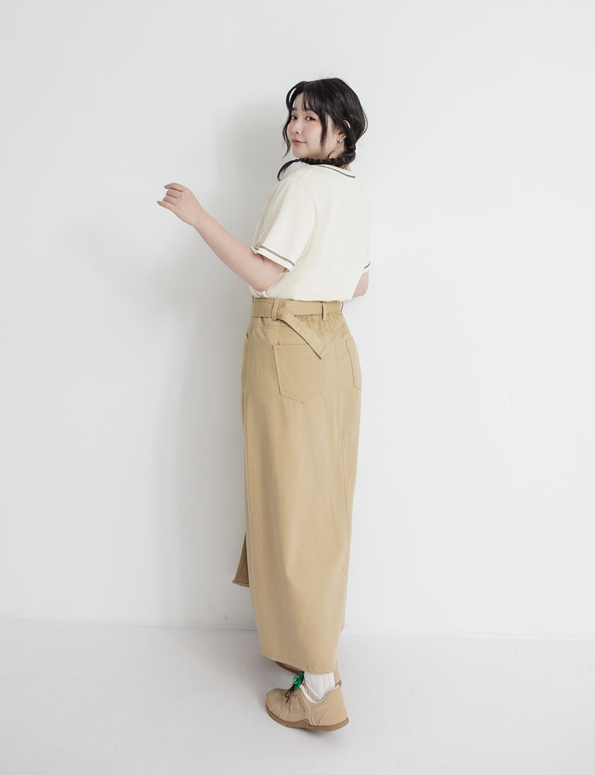 Lyocell Twill A-Line Plus Size Maxi Skirt (With Belt)