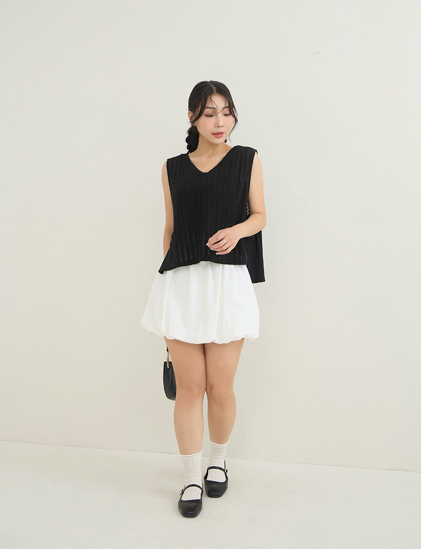 Versatile Openwork Knit Tie-Front Plus Size Tank Top