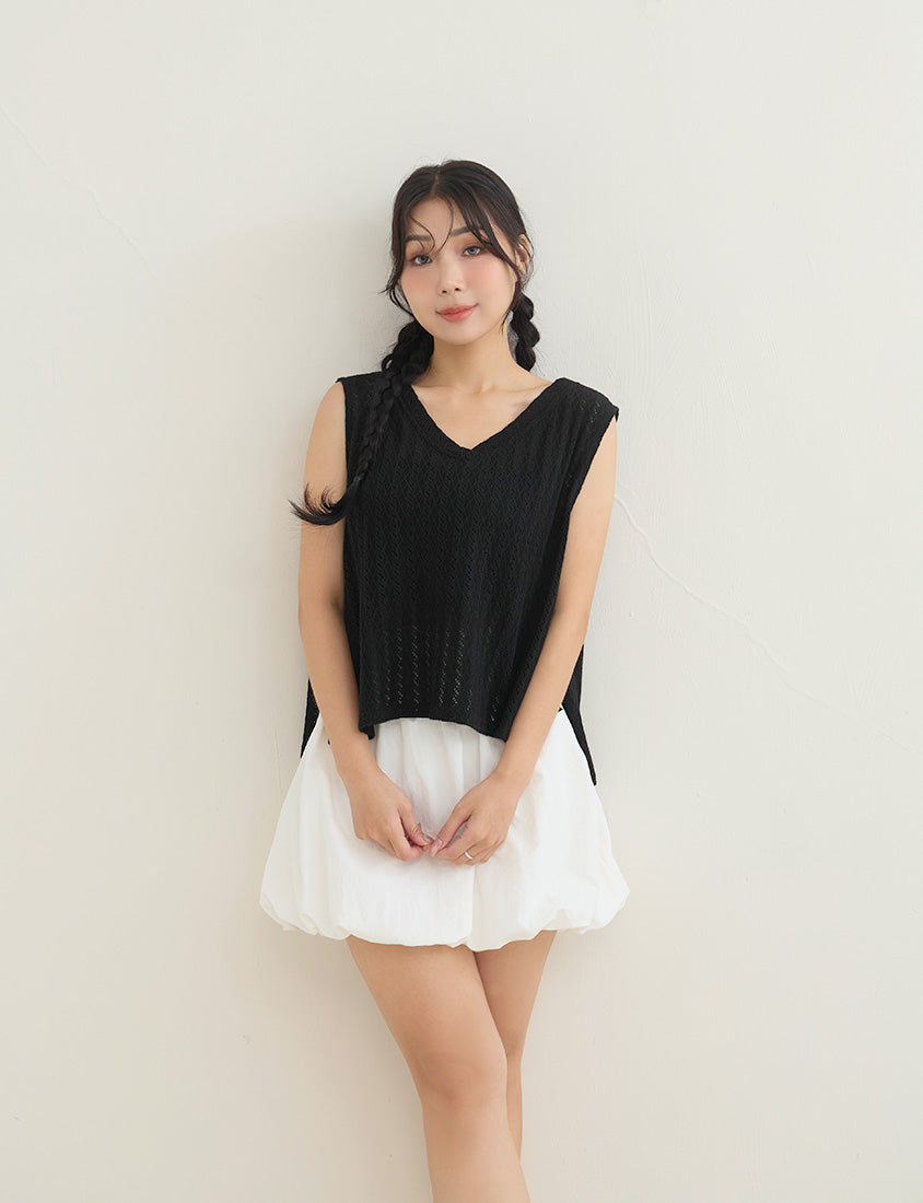 Versatile Openwork Knit Tie-Front Plus Size Tank Top