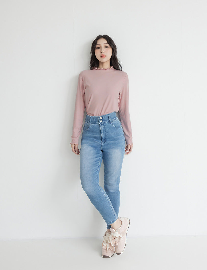 Ribbed Lettuce Trim Mock Neck Plus Size Top