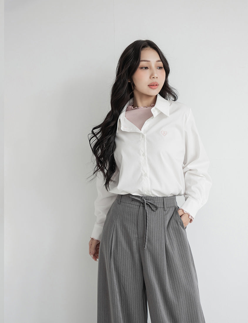 Heart Logo Embroidered Oversized Boyfriend Plus Size Shirt