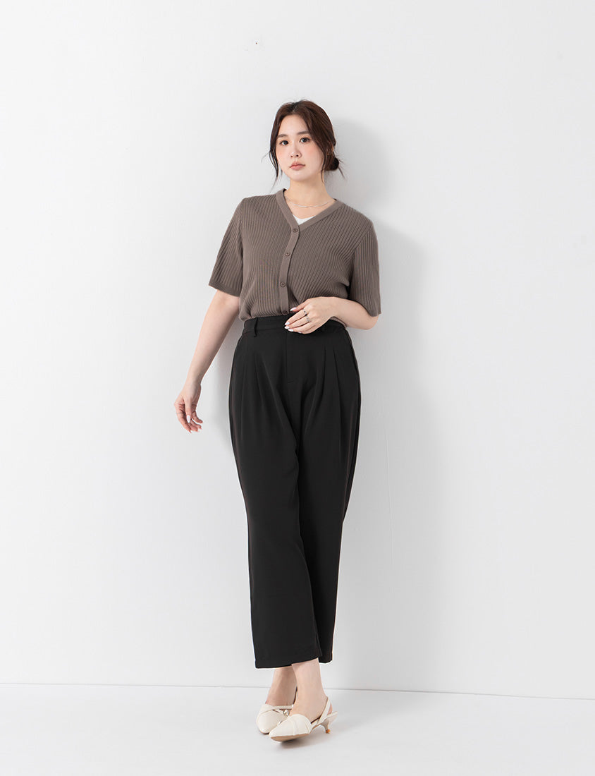 MISS. Minimal Faux Two-Piece Button-Front Knit Plus Size Top