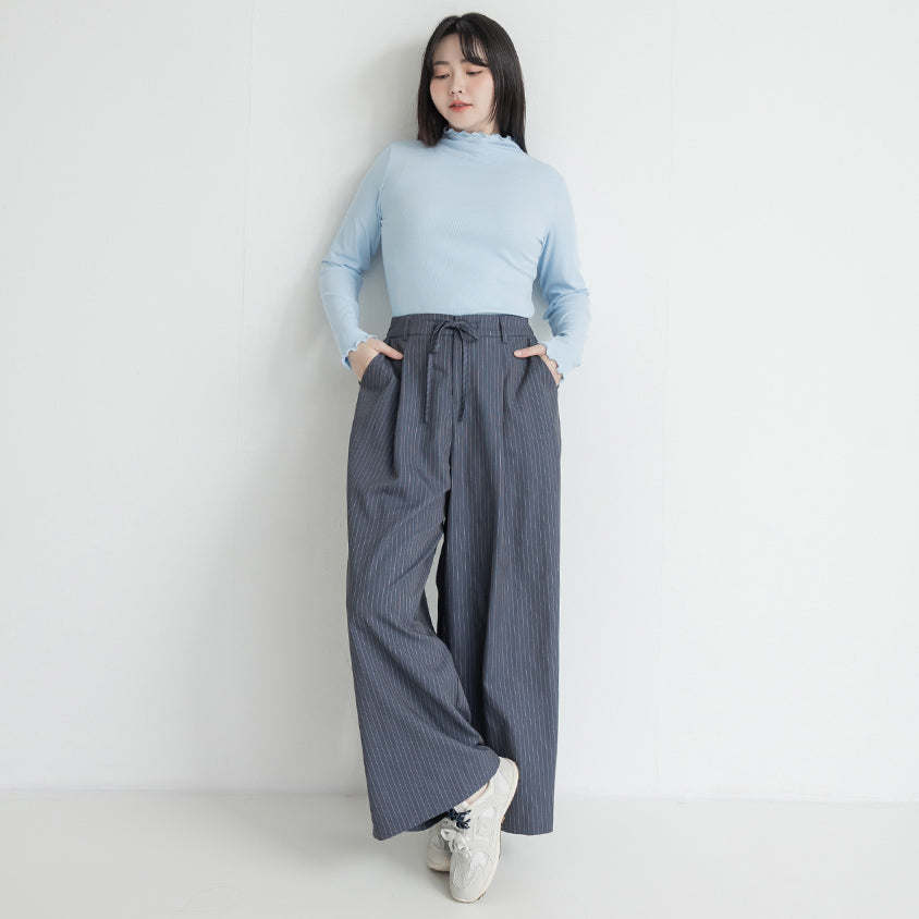 Striped Elastic Back Waist Relaxed Plus Size Tailored Trousers