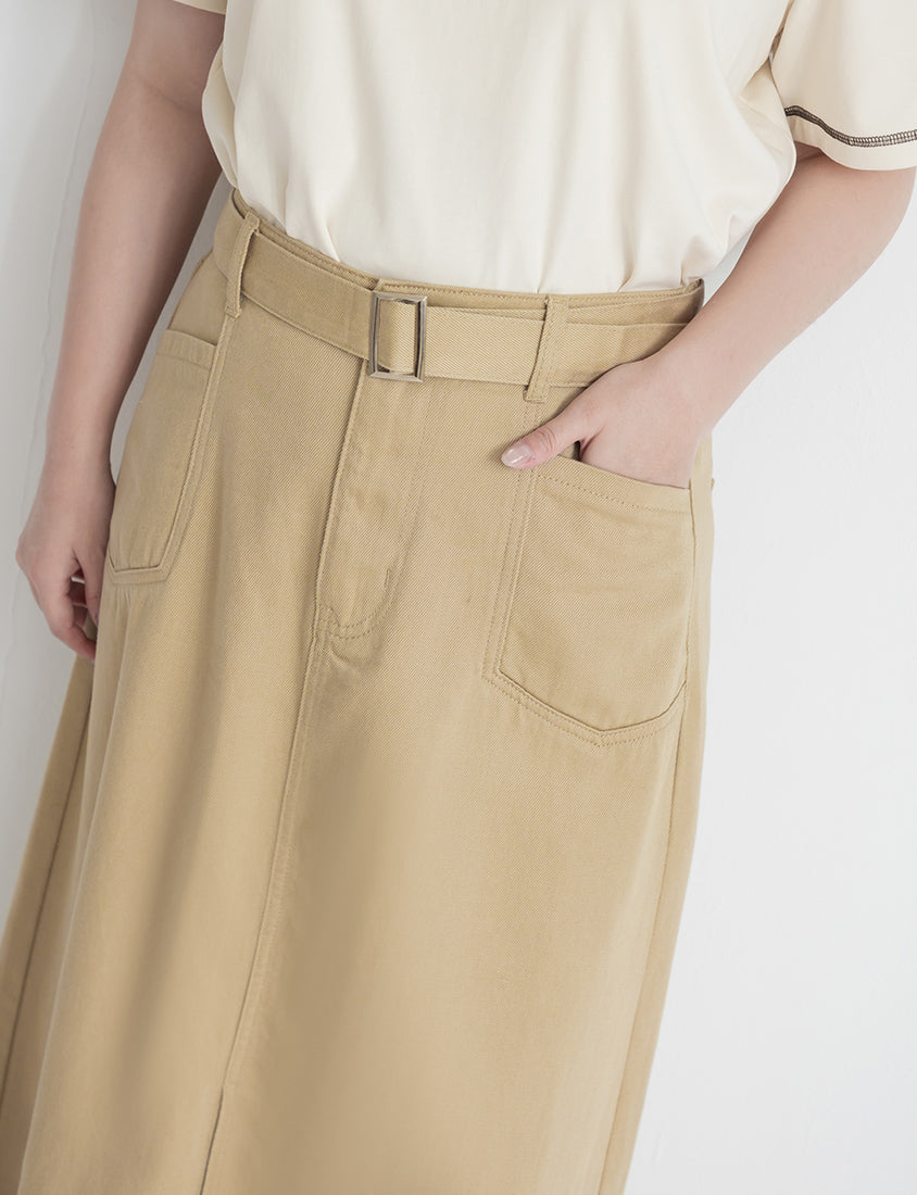 Lyocell Twill A-Line Plus Size Maxi Skirt (With Belt)