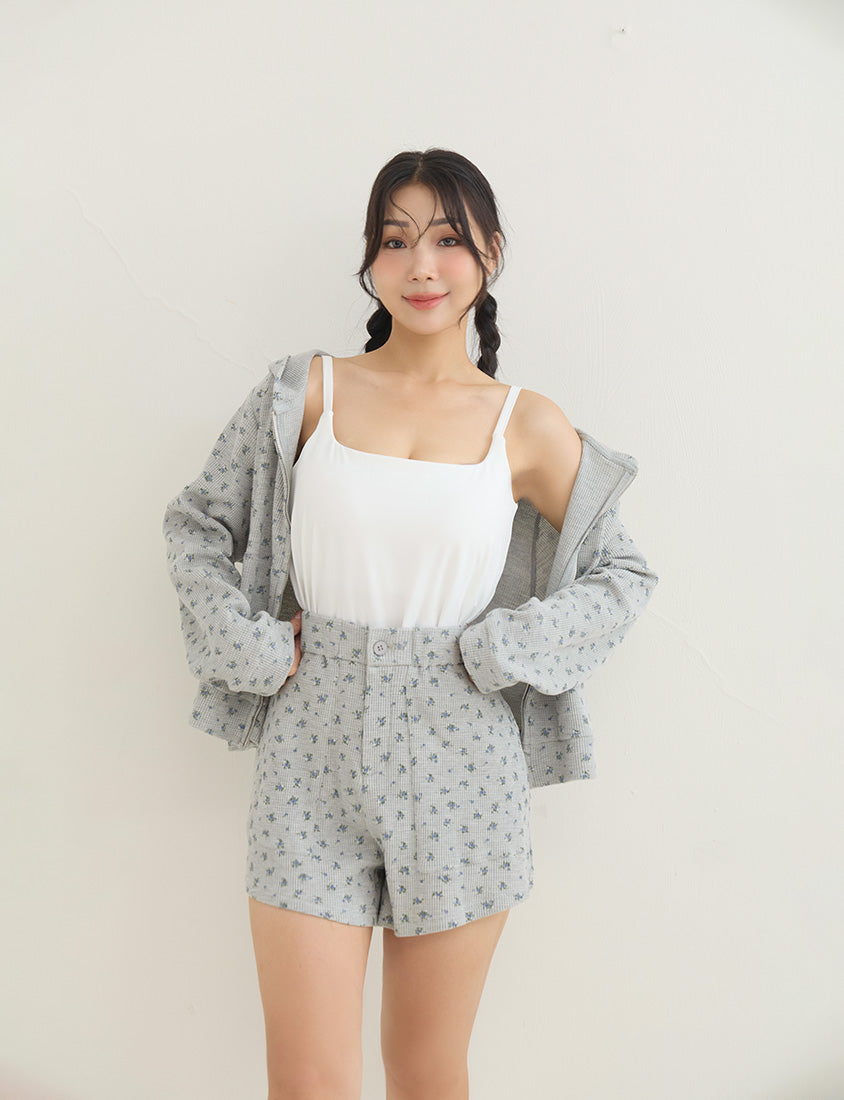Sweet Floral Waffle Plus Size Shorts