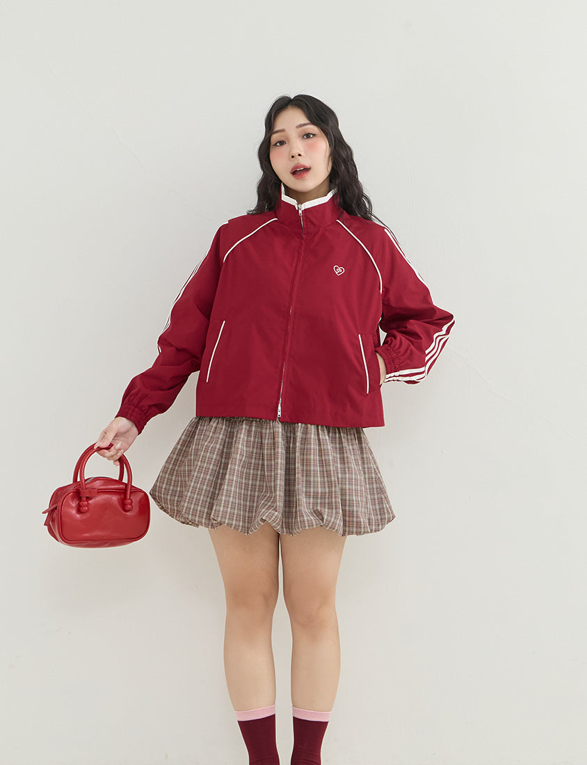 Korean-Inspired Retro Contrast Sporty Stand Collar Plus Size Jacket
