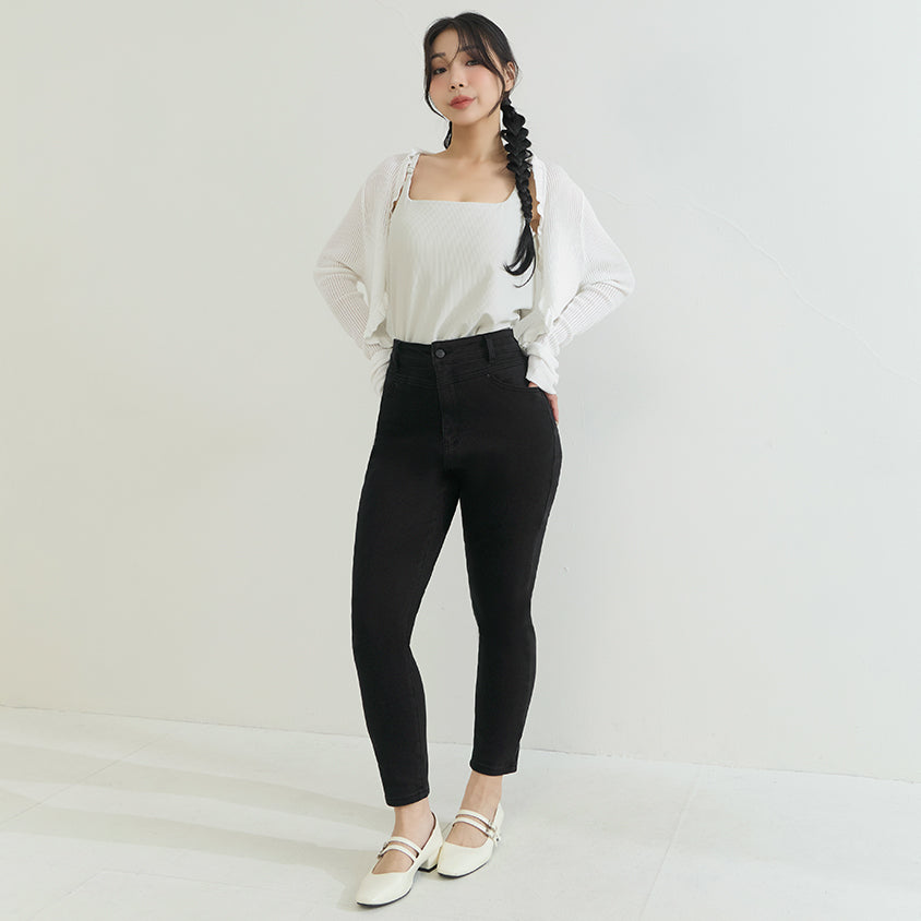 High-Waist Stretch Slim-Leg Plus Size Pants (Short)