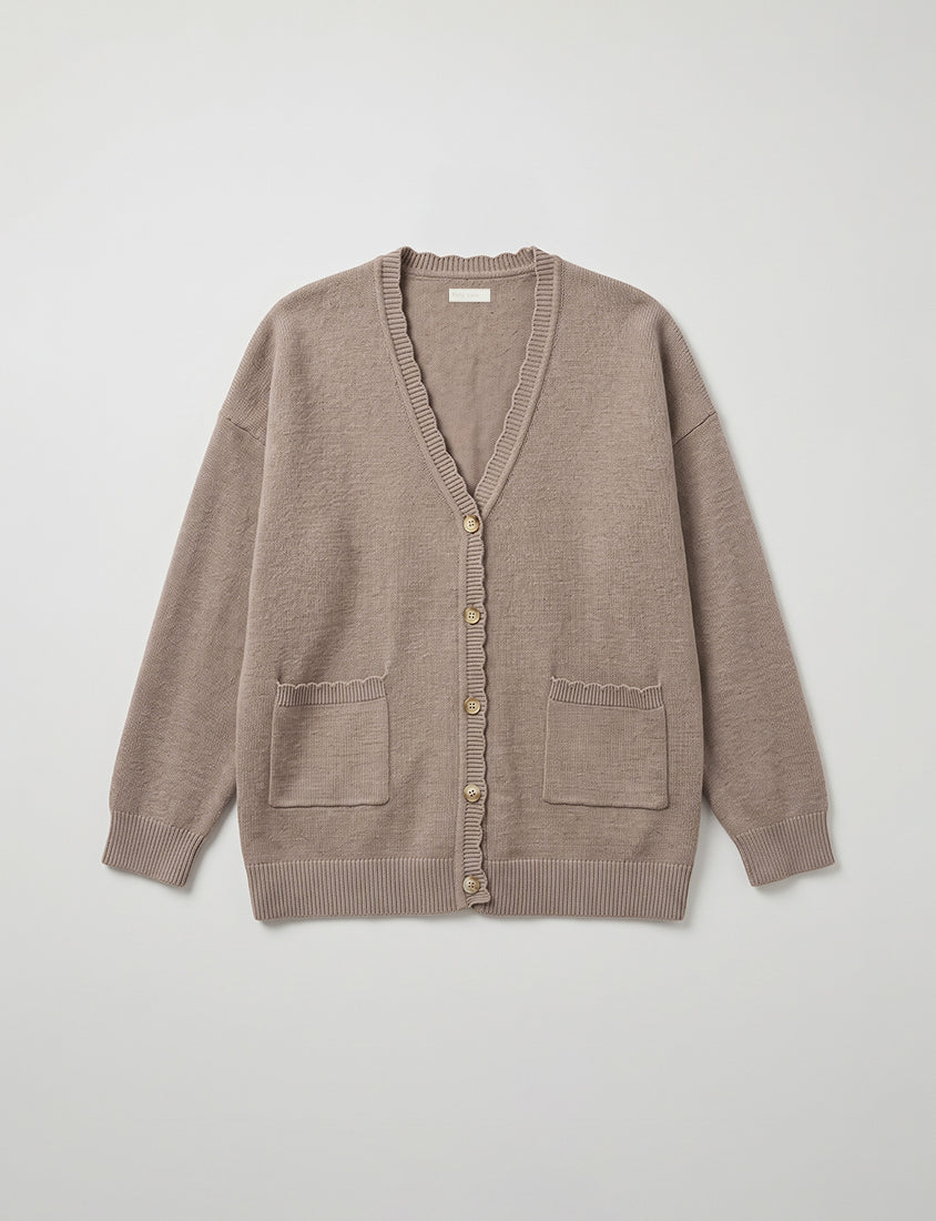 Cute Lettuce Trim V-Neck Knit Plus Size Cardigan