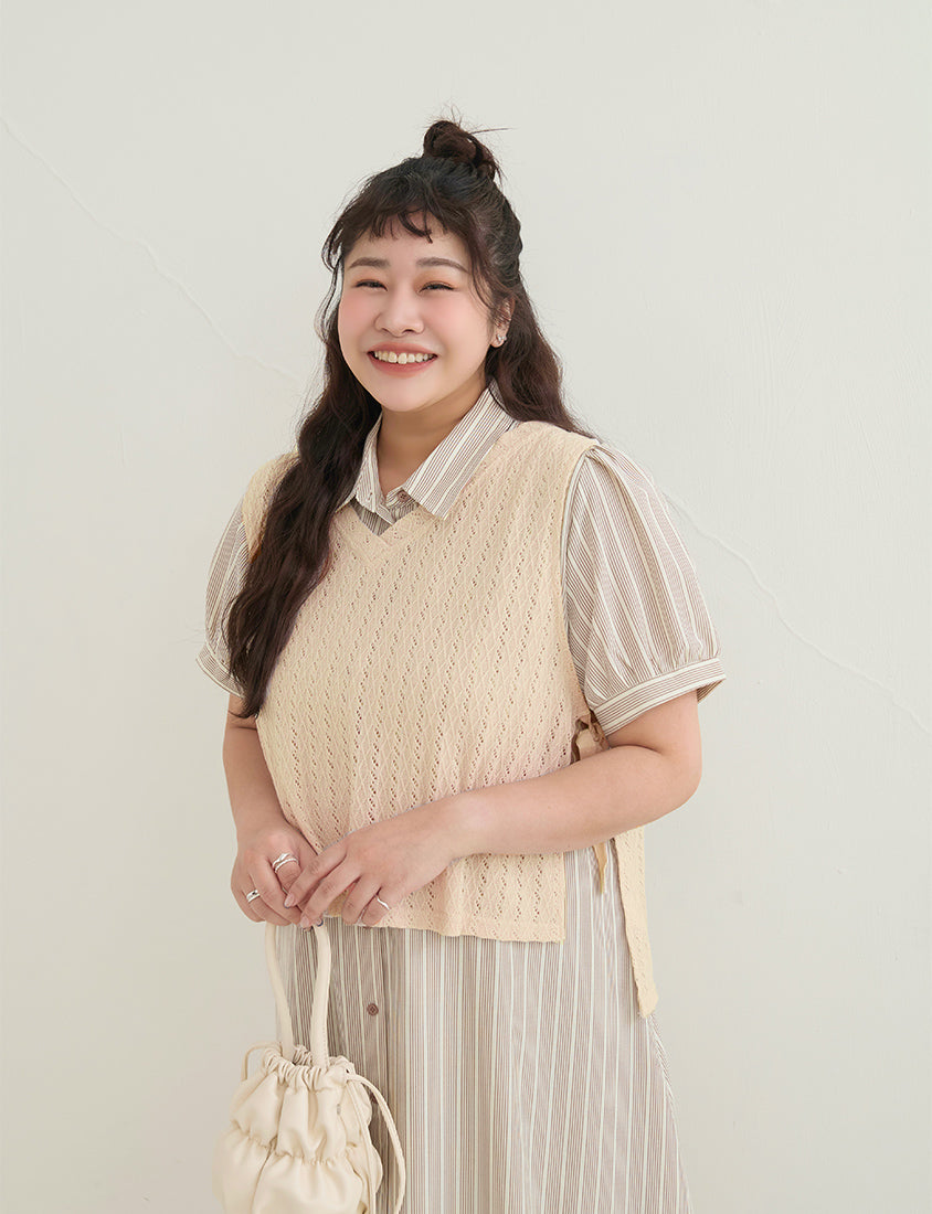 Versatile Openwork Knit Tie-Front Plus Size Tank Top