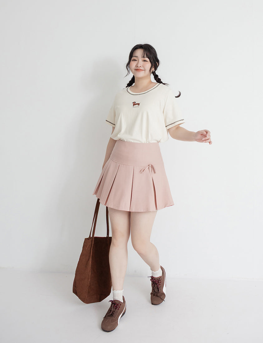 Sweet Bow Lace Pleated Plus Size Mini Skirt