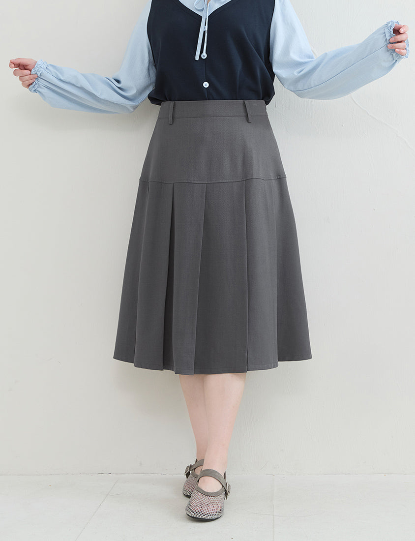 Preppy Wide Pleated Plus Size Midi Skirt