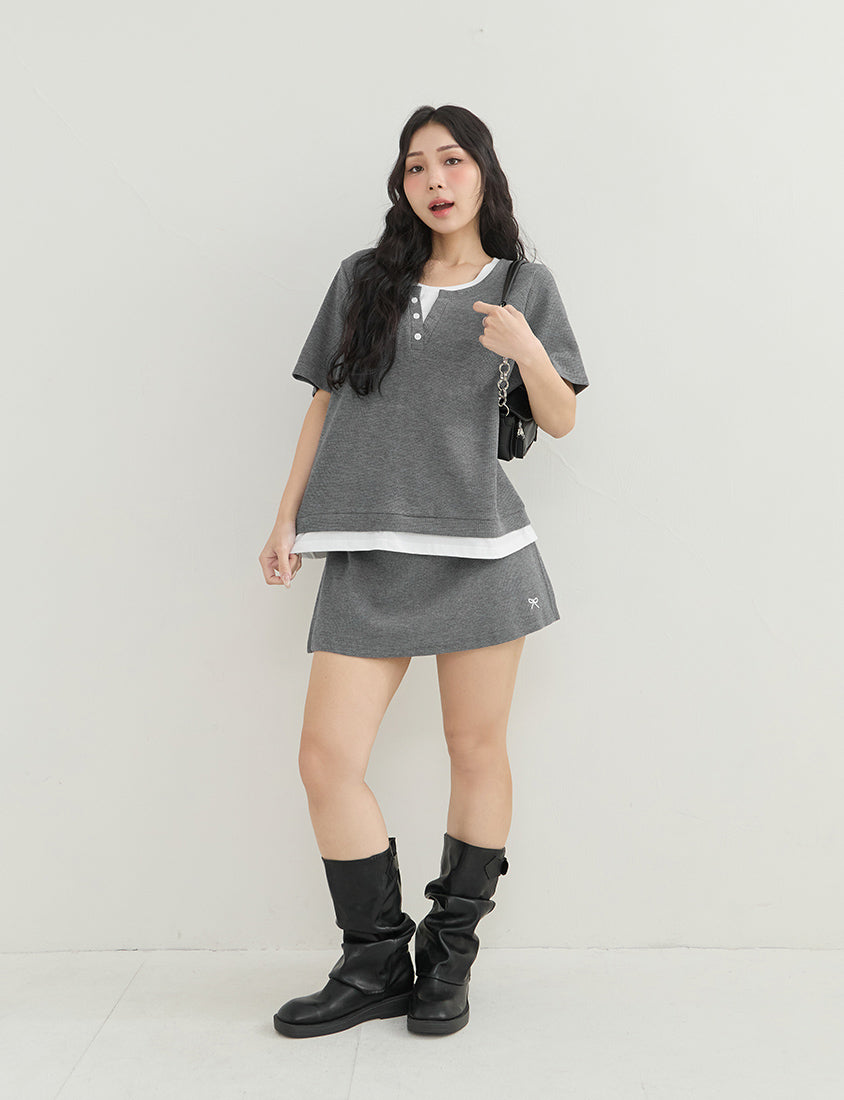 Waffle Knit Butterfly Embroidered Plus Size Skort