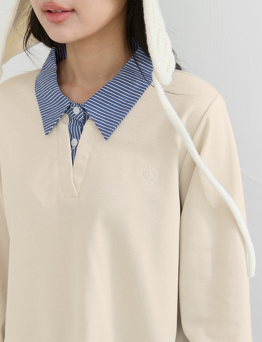 Heart Logo Faux Two Piece Plus Size Sweatshirt