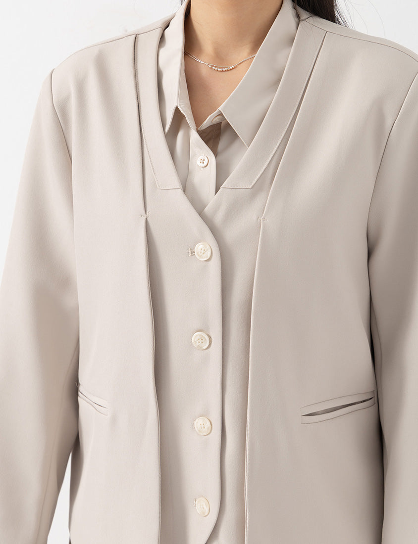 MISS. Chic Faux Two-Piece Collarless Suit Plus Size Jacket