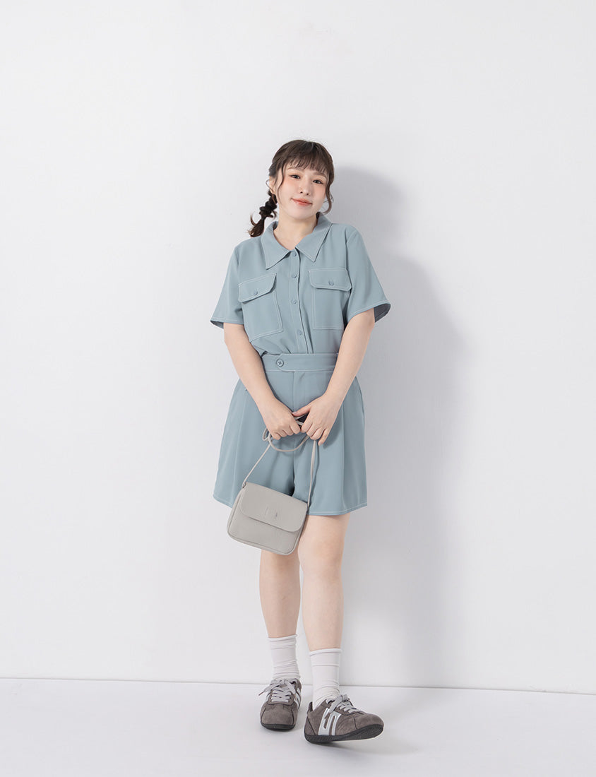 Contrast Stitch Lightweight Utility Chiffon Plus Size Shirt