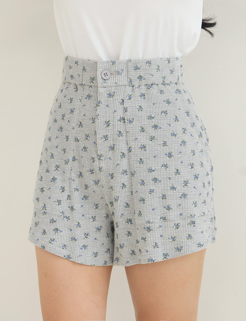 Sweet Floral Waffle Plus Size Shorts