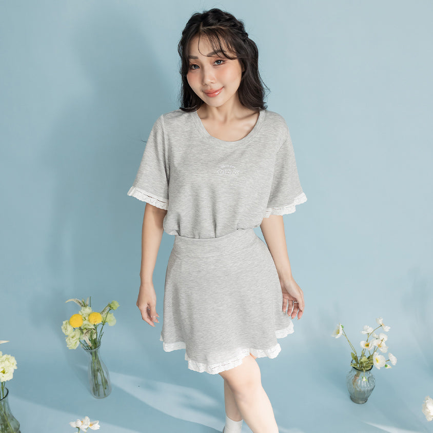 Lace Trim Cloud Cotton Plus Size Mini Skirt