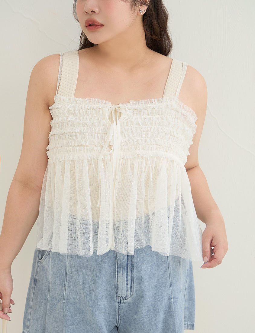 2-Way Japanese Polka Dot Mesh Plus Size Cami Top
