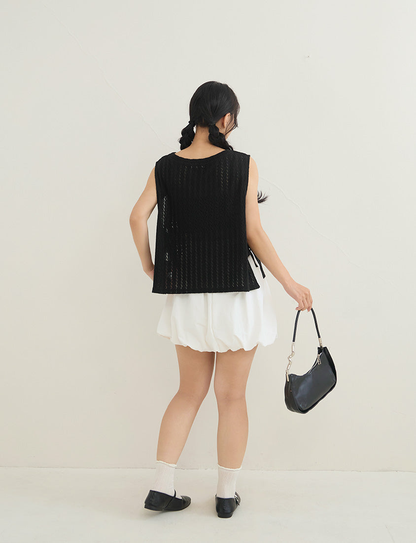 Versatile Openwork Knit Tie-Front Plus Size Tank Top
