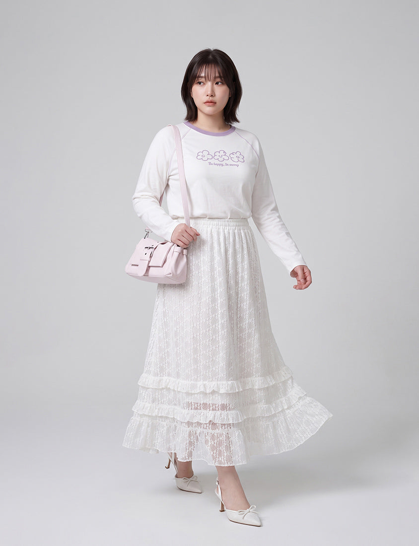 Romantic Floral Lace Tiered Plus Size Maxi Skirt