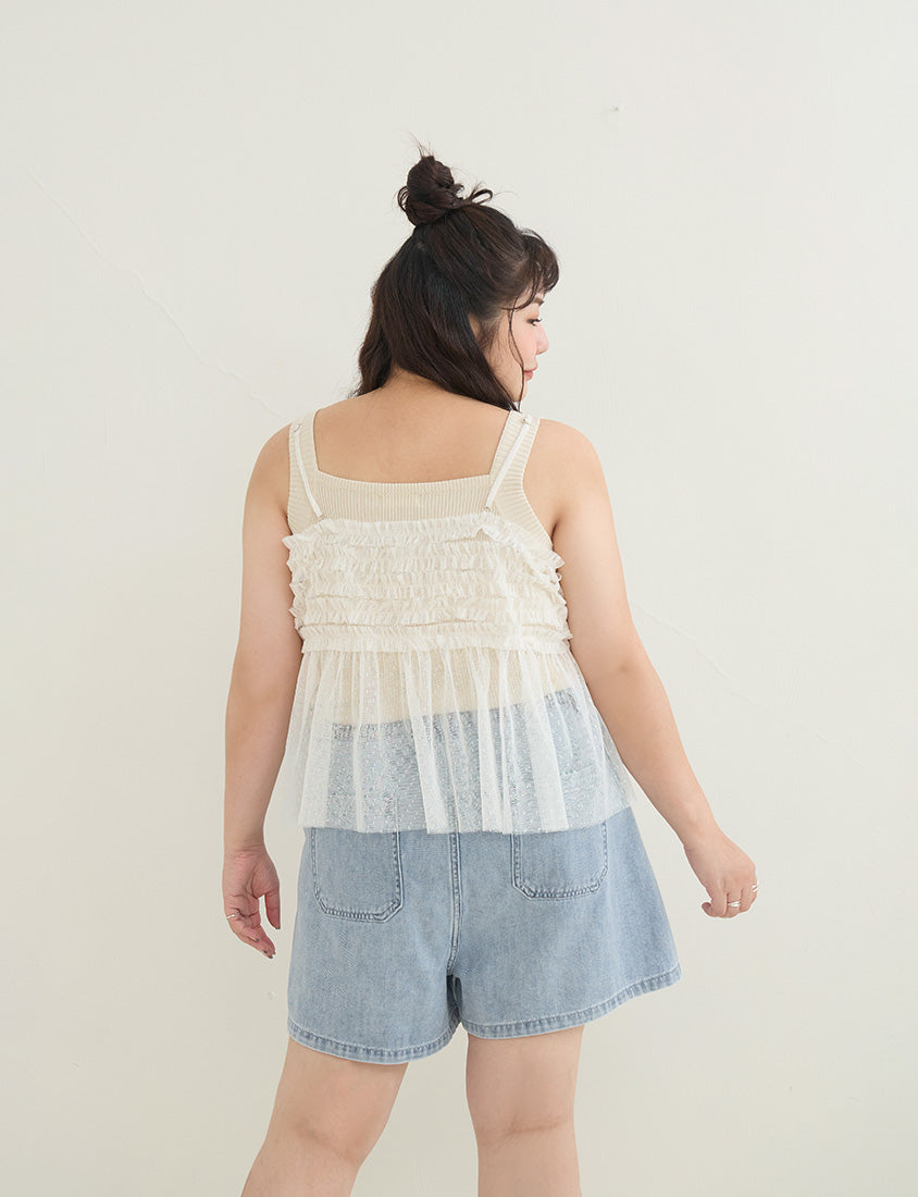 2-Way Japanese Polka Dot Mesh Plus Size Cami Top