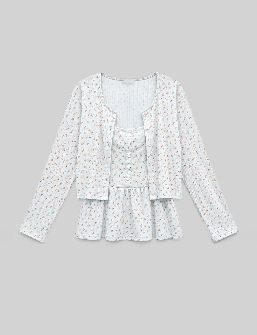 Cream Floral Layered Two-Piece Plus Size Set