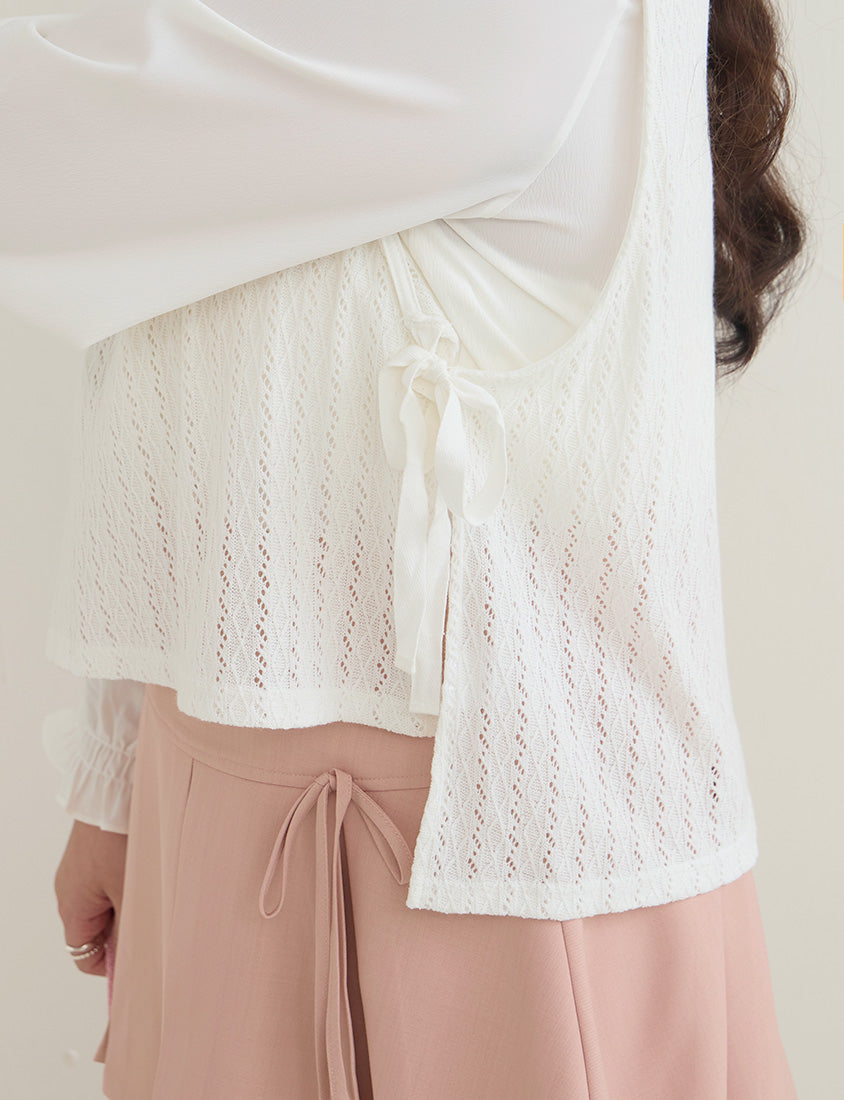 Versatile Openwork Knit Tie-Front Plus Size Tank Top