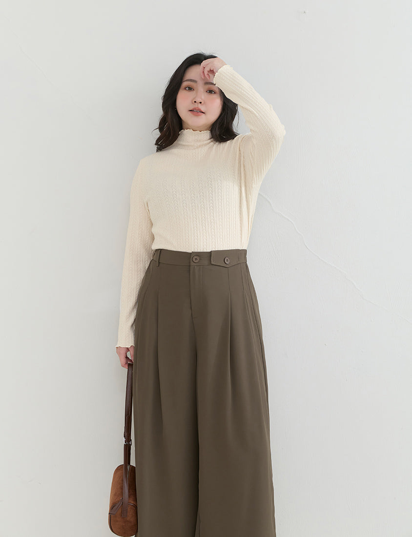 Asymmetrical Waist Pleated Chiffon Wide Leg Plus Size Pants