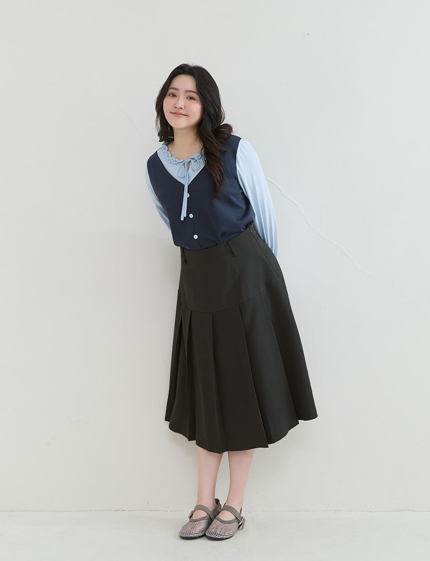 Preppy Wide Pleated Plus Size Midi Skirt