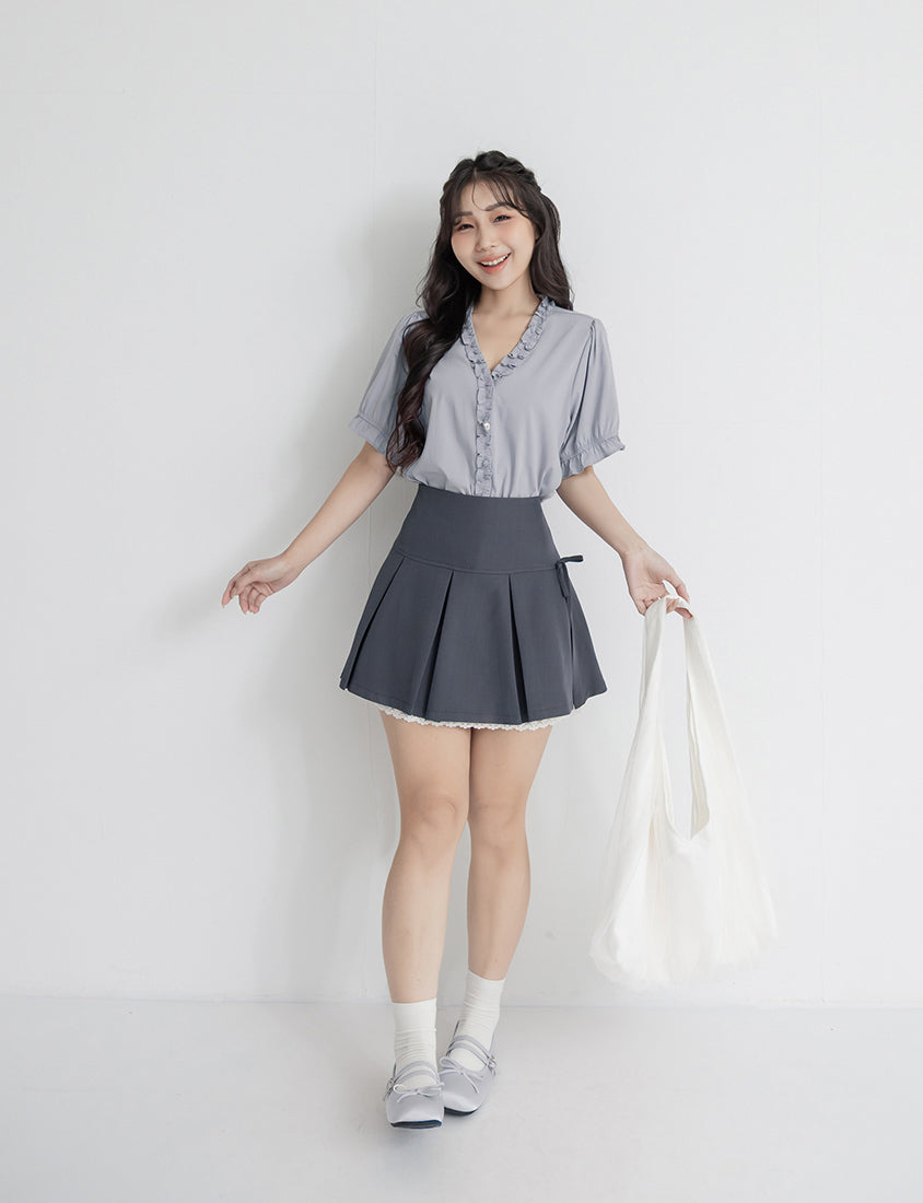 Romantic Ruffle V-Neck Short Sleeve Plus Size Blouse
