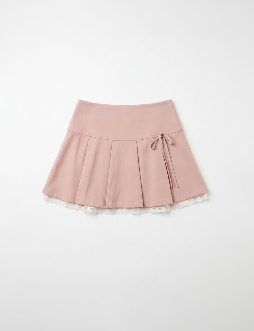 Sweet Bow Lace Pleated Plus Size Mini Skirt