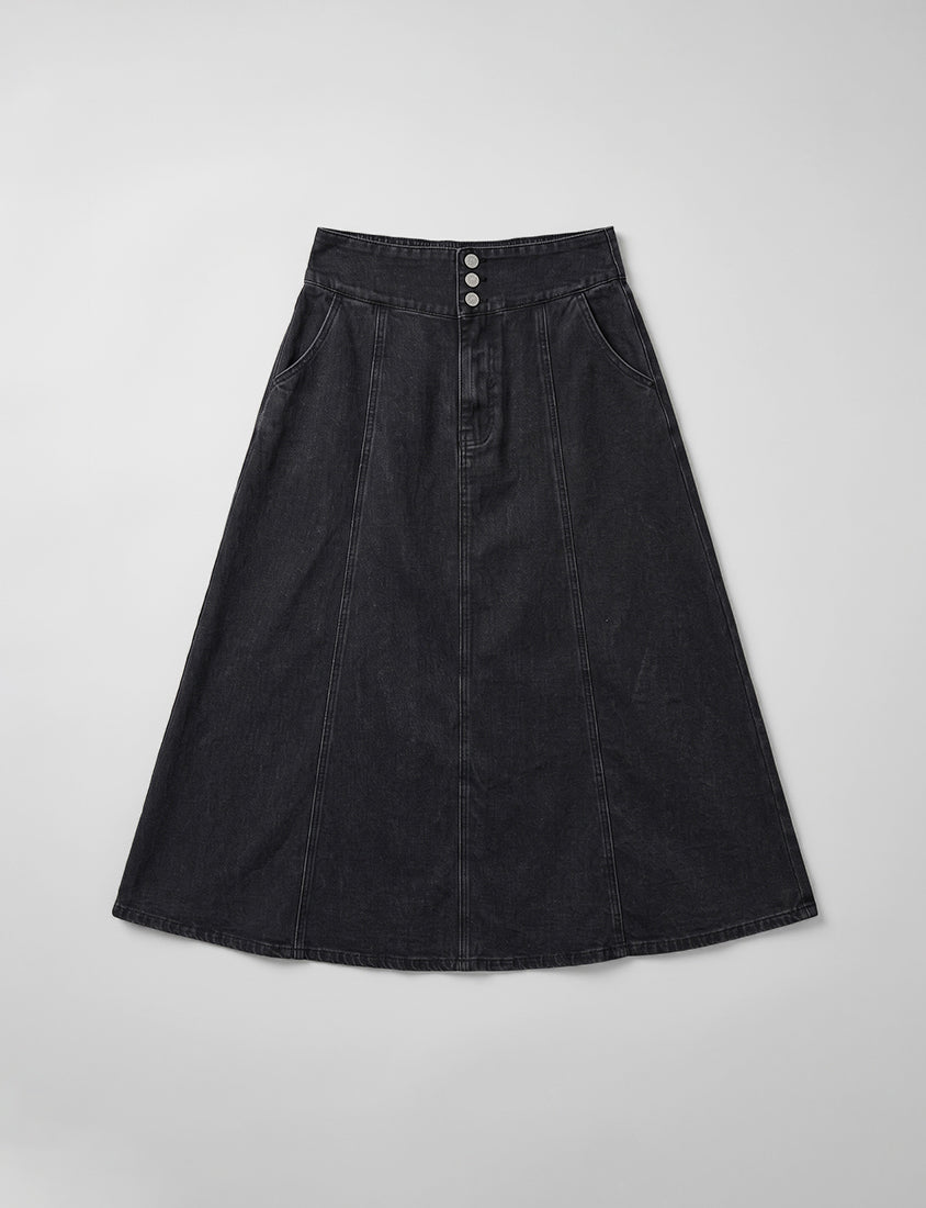 High Waist Flared Denim Plus Size Maxi Skirt