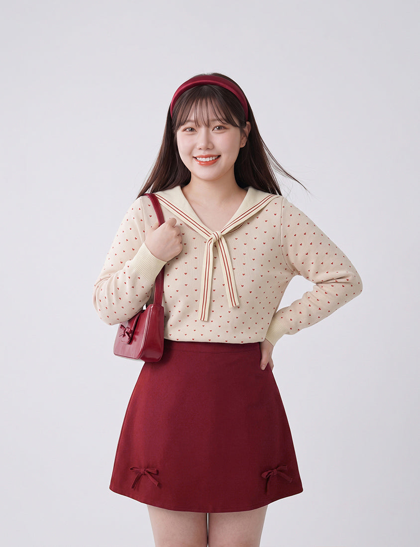 Korean Style Bow-Detail Elastic Back Waist Tailored Plus Size Mini Skirt