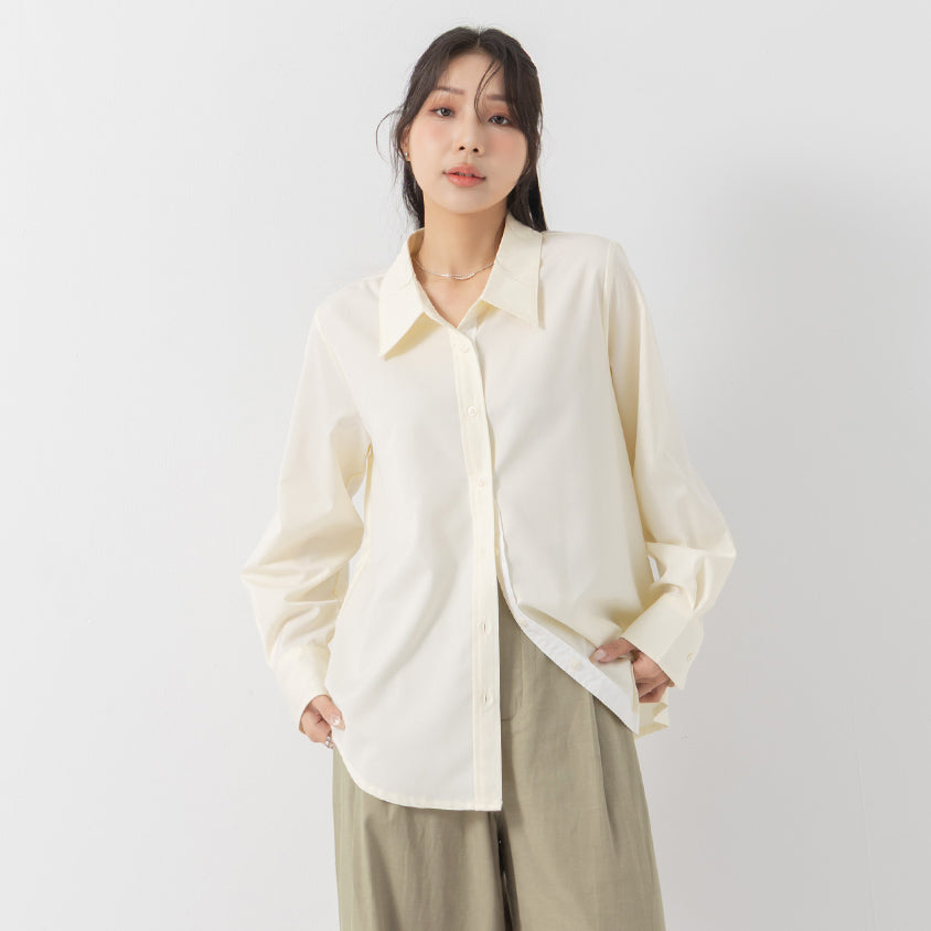 MISS. Easy-Care Contrast Color Long Sleeve Plus Size Shirt