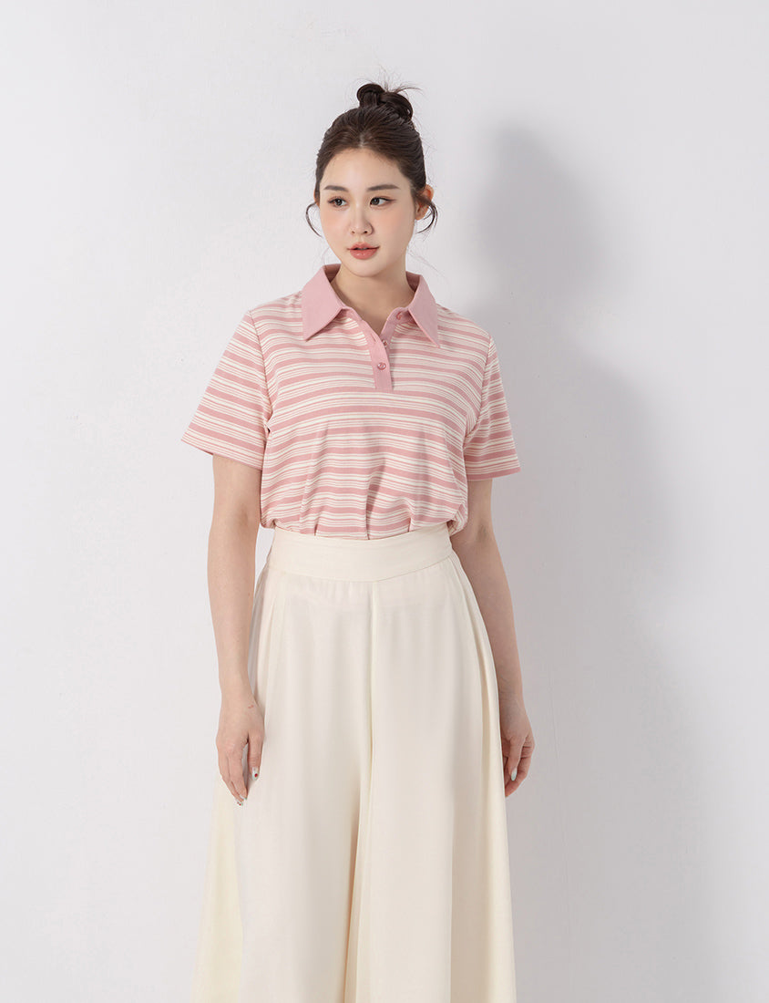 Youthful Contrast Stripe Polo Plus Size Top