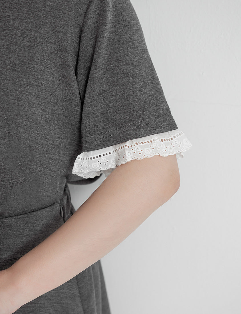 Lace Trim Floral Cloud Cotton Plus Size Tee