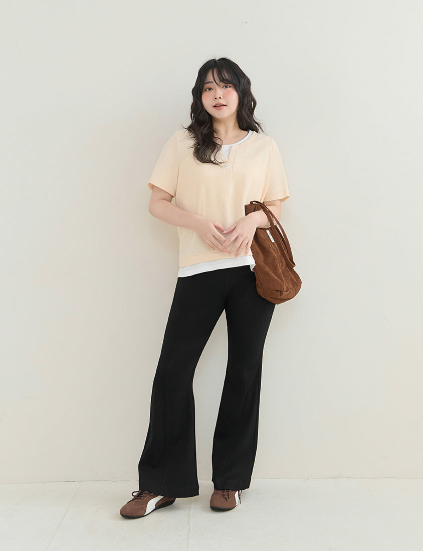 Waffle Knit Faux Two-Piece Plus Size Top