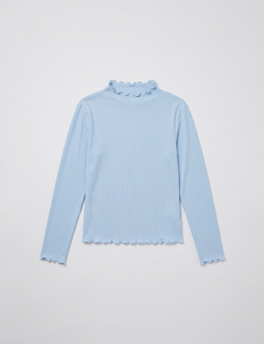 Ribbed Lettuce Trim Mock Neck Plus Size Top